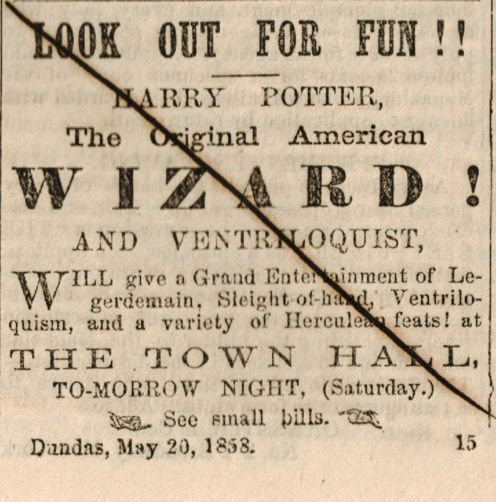 1858 Advertising for Harry Potter The Wizard Magician.